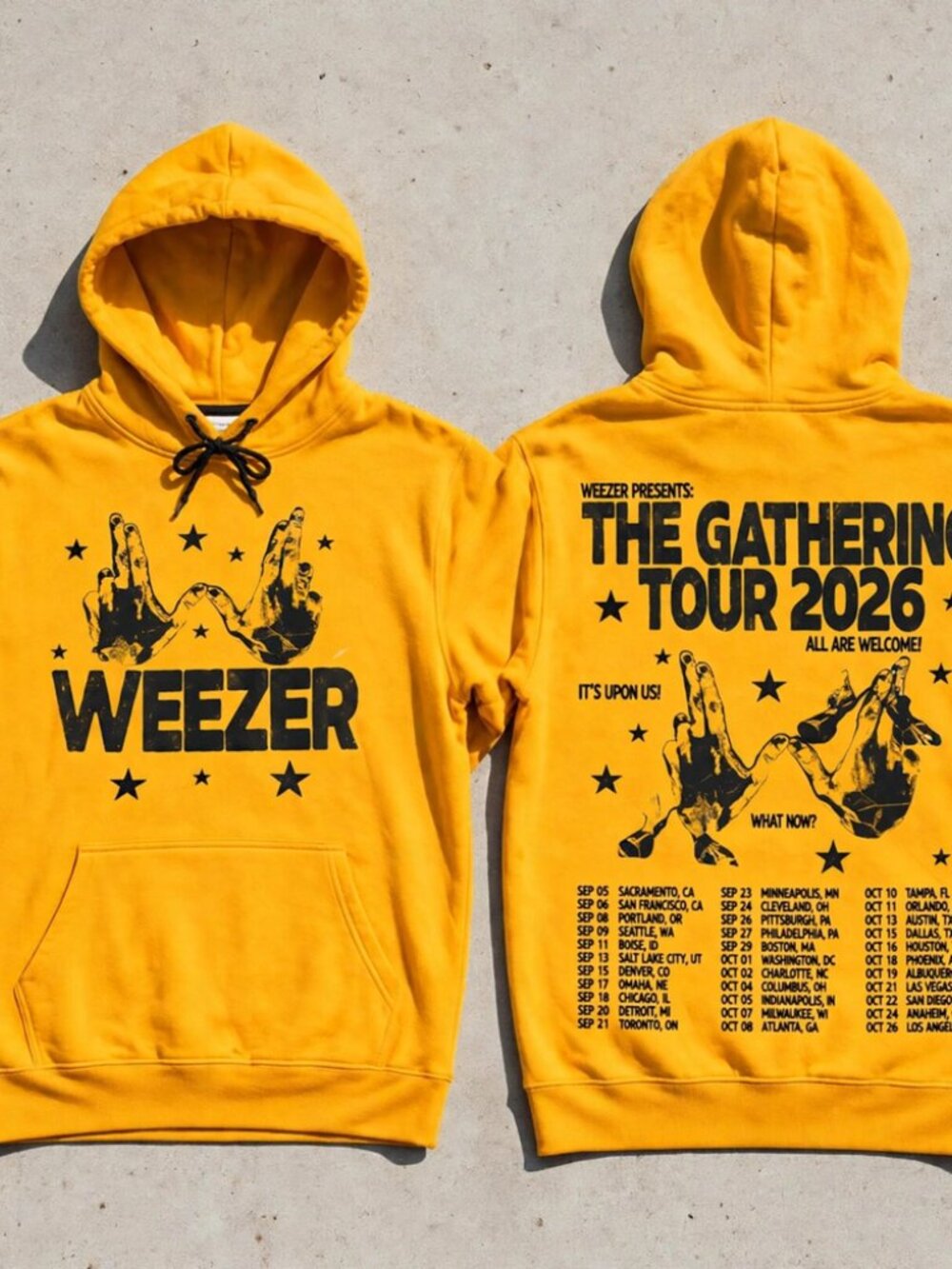 Weezer The Gathering Tour 2026 Gold Two-Sided Pullover Hoodie S-4XL [Reprint]